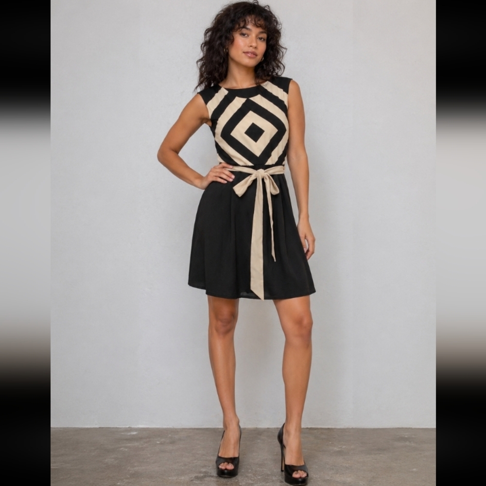 YA LOS ANGELES Contrast Stripe Tie Waist Dress S